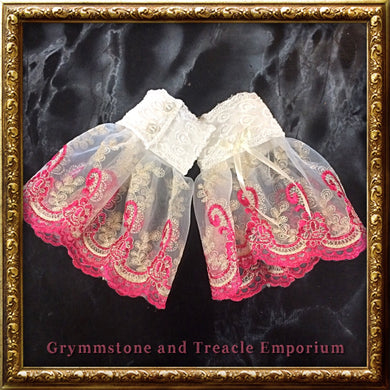 Lace Cuffs - Cerise and White