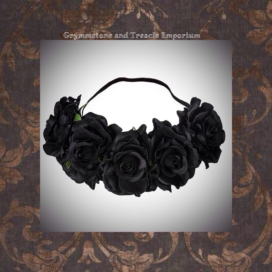 Gothic Dreams Black Roses Headband 