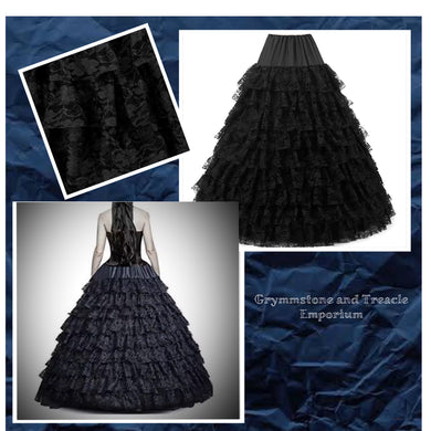 Victorian Gothic Crinoline with layered lace ruffle tiers