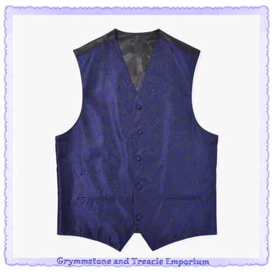 Navy Paisley Single Breasted Waistcoat with two Pockets 