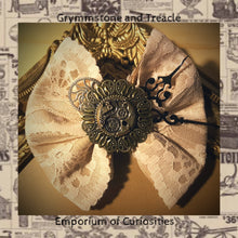 Steampunk Handmade Hair Bow with Brass Gears and Black Watch Hands in Peach