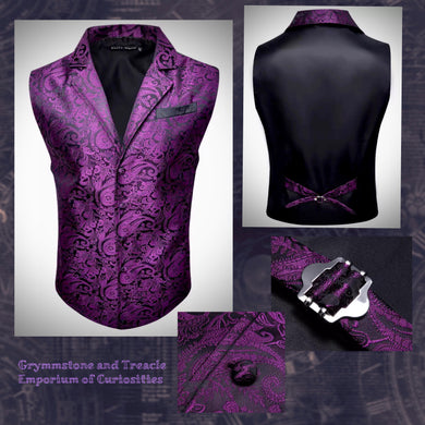 Deep Amethyst Silk Brocade Waistcoat with Collar