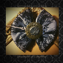 Hair Bow - Hanmade Steampunk Gothic in Black Lace with Grey and Silver and Brass Cogs and Clock Hands