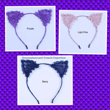 Lace Cat Ears Headband in Light Pink, Navy, and Purple 