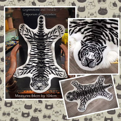 Fake Fur Flat Cat Tiger Skin Tiny Rug in black and white