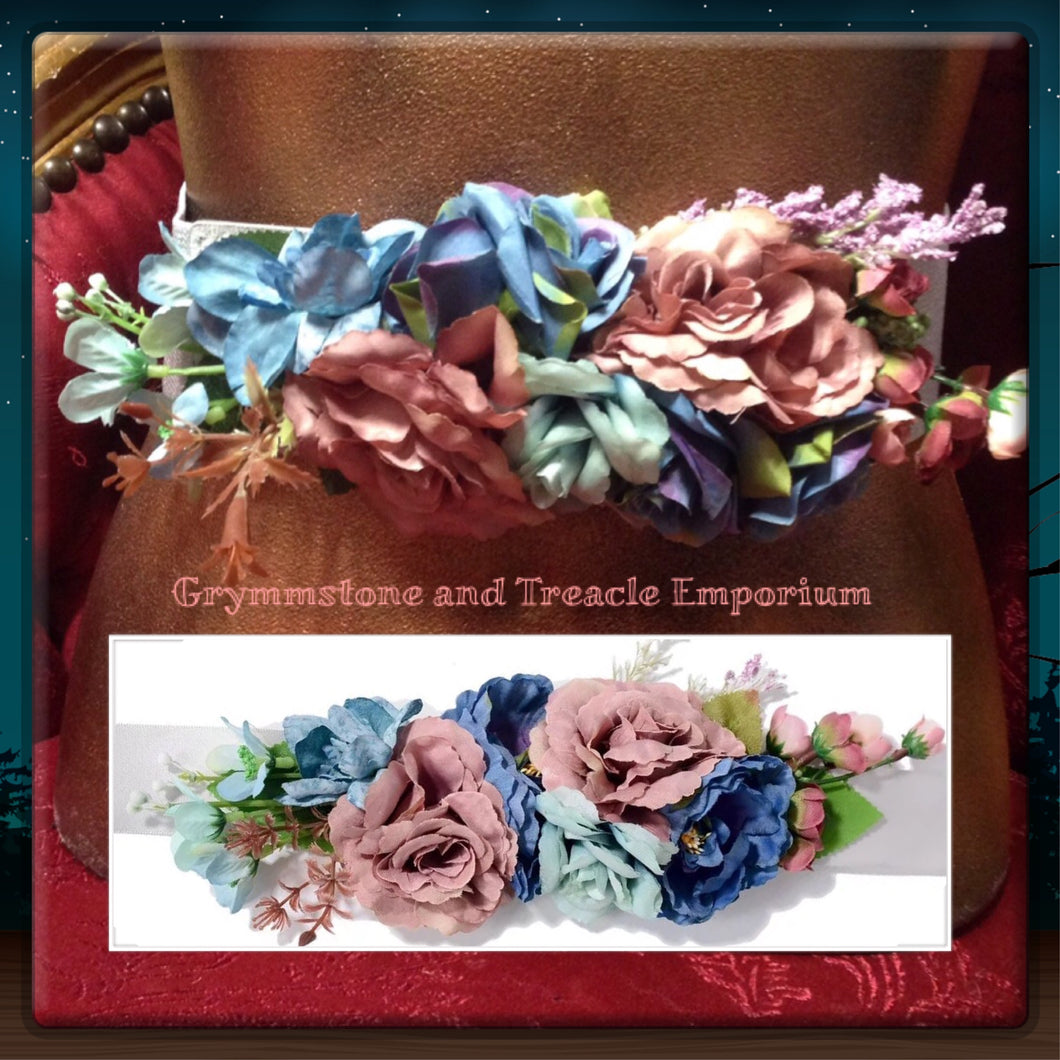 Boho Floral Belt in blues and dusky pinks