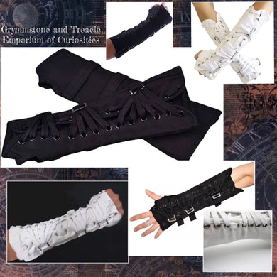 Punk Style Gothic ArmBracer with Adjustable Fan Lacing and Buckles in Black or White